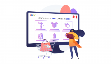 girl standing in front of virtual ebay store