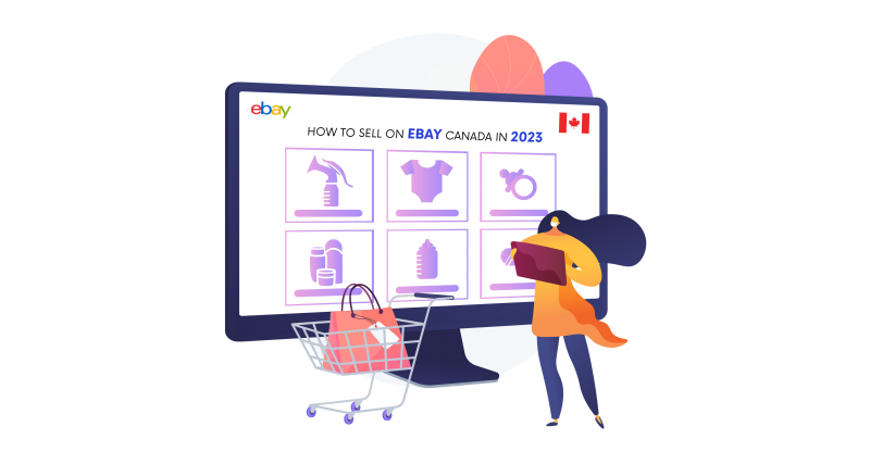 girl standing in front of virtual ebay store